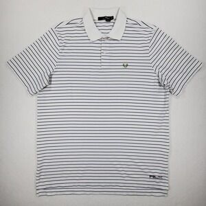 RLX Ralph Lauren Polo Shirt Striped White Blue Performance Golf Mens L